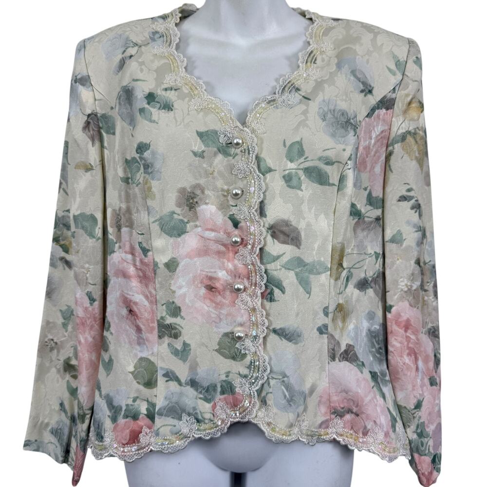 Nah Nah Collection Nahdree Vintage 80s Floral Sequin Ivory Coquette Jacket 14
